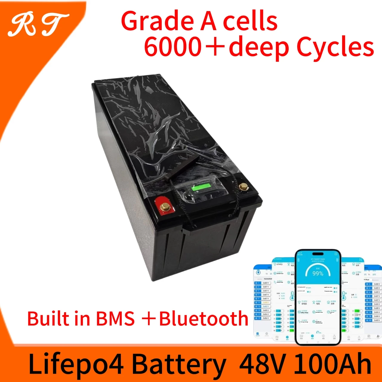 RT lithium 48v100AH lifepo4 battery with BMS 5KW 10KW for tricycle golf cart inverter Solar energy storage scooter + 10A charger
RT lithium 48v100AH lifepo4 battery with BMS 5KW 10KW for tricycle golf cart inverter Solar energy storage scooter + 10A charger