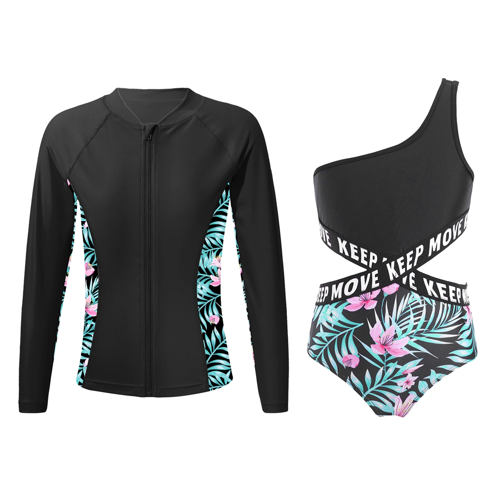 Kids Girls Print Swimsuit Rash Guard Set Long Sleeve Tops with One Shoulder Bodysuit Swimwear Surfing Bathing Pool Beachwear
Kids Girls Print Swimsuit Rash Guard Set Long Sleeve Tops with One Shoulder Bodysuit Swimwear Surfing Bathing Pool Beachwear