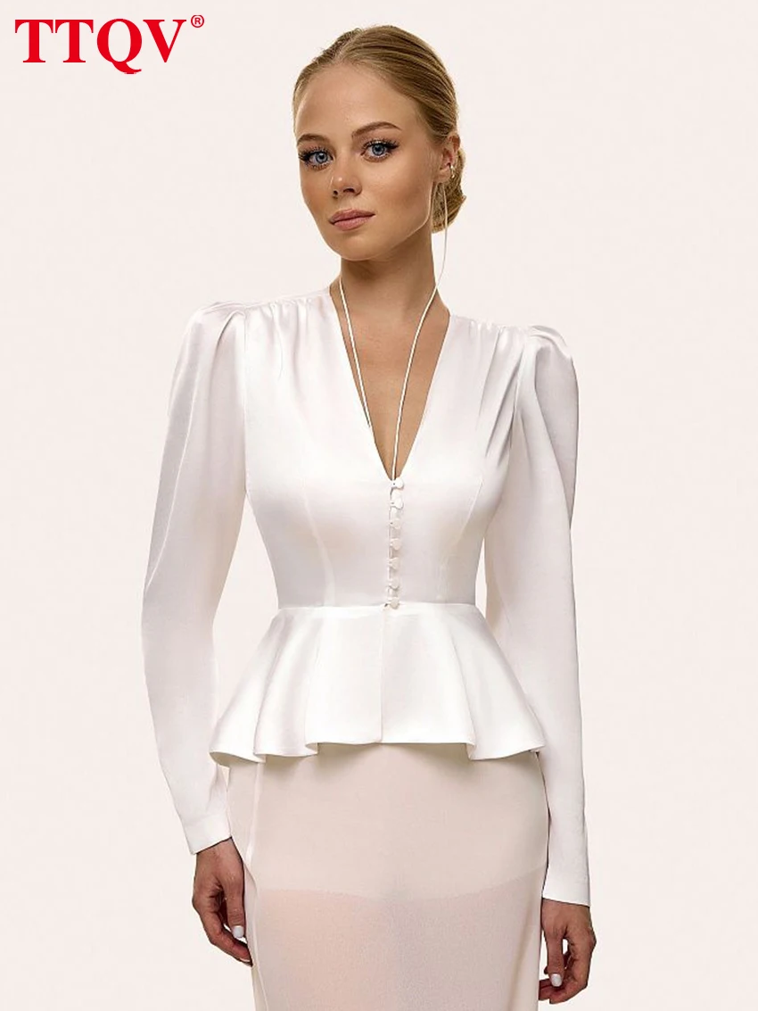 TTQV Fashion Slim White Satin Women's Shirt Autumn V-Neck Long Sleeve Lady Shirts Elegant Classic Pleated Top Female Clothing
TTQV Fashion Slim White Satin Women's Shirt Autumn V-Neck Long Sleeve Lady Shirts Elegant Classic Pleated Top Female Clothing