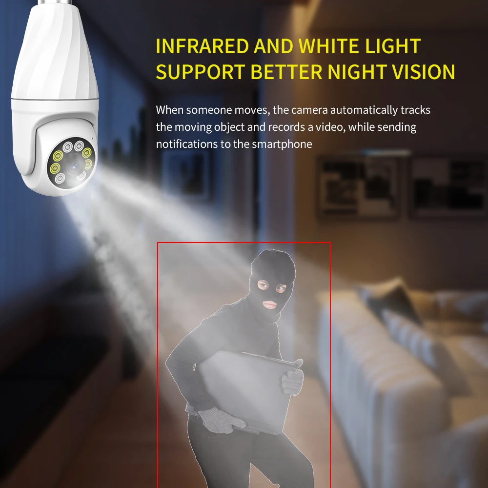 Automatic Human Tracking Zoom Indoor Security Monitor Wifi Mini IP Camera Bulb E27 Surveillance Camera Full Color Night Vision
Automatic Human Tracking Zoom Indoor Security Monitor Wifi Mini IP Camera Bulb E27 Surveillance Camera Full Color Night Vision