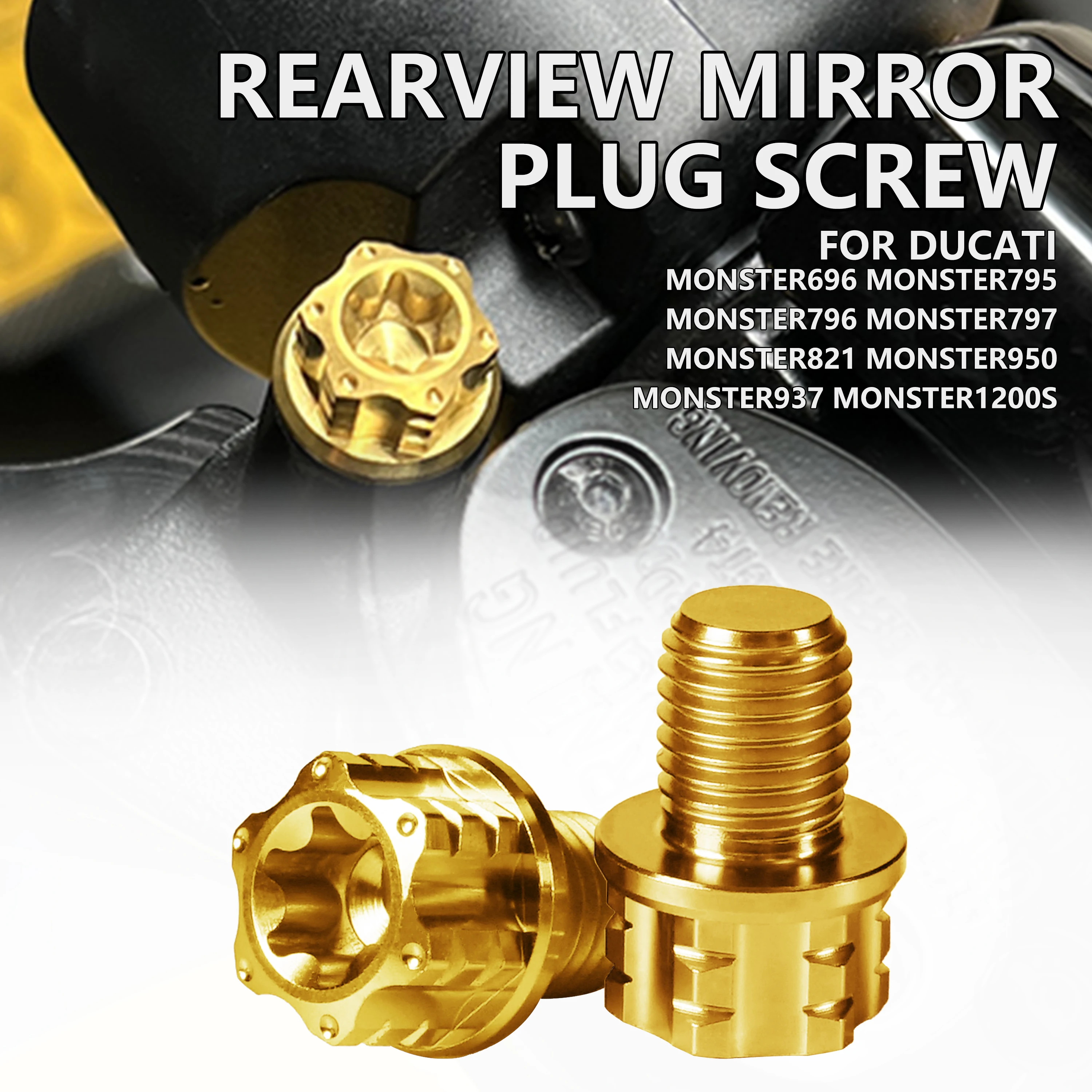Motorcycle Titanium Alloy Mirror Hole Plug Screws Bolts for Monster 696/795/796/797/821/950/937/1200S
Motorcycle Titanium Alloy Mirror Hole Plug Screws Bolts for Monster 696/795/796/797/821/950/937/1200S