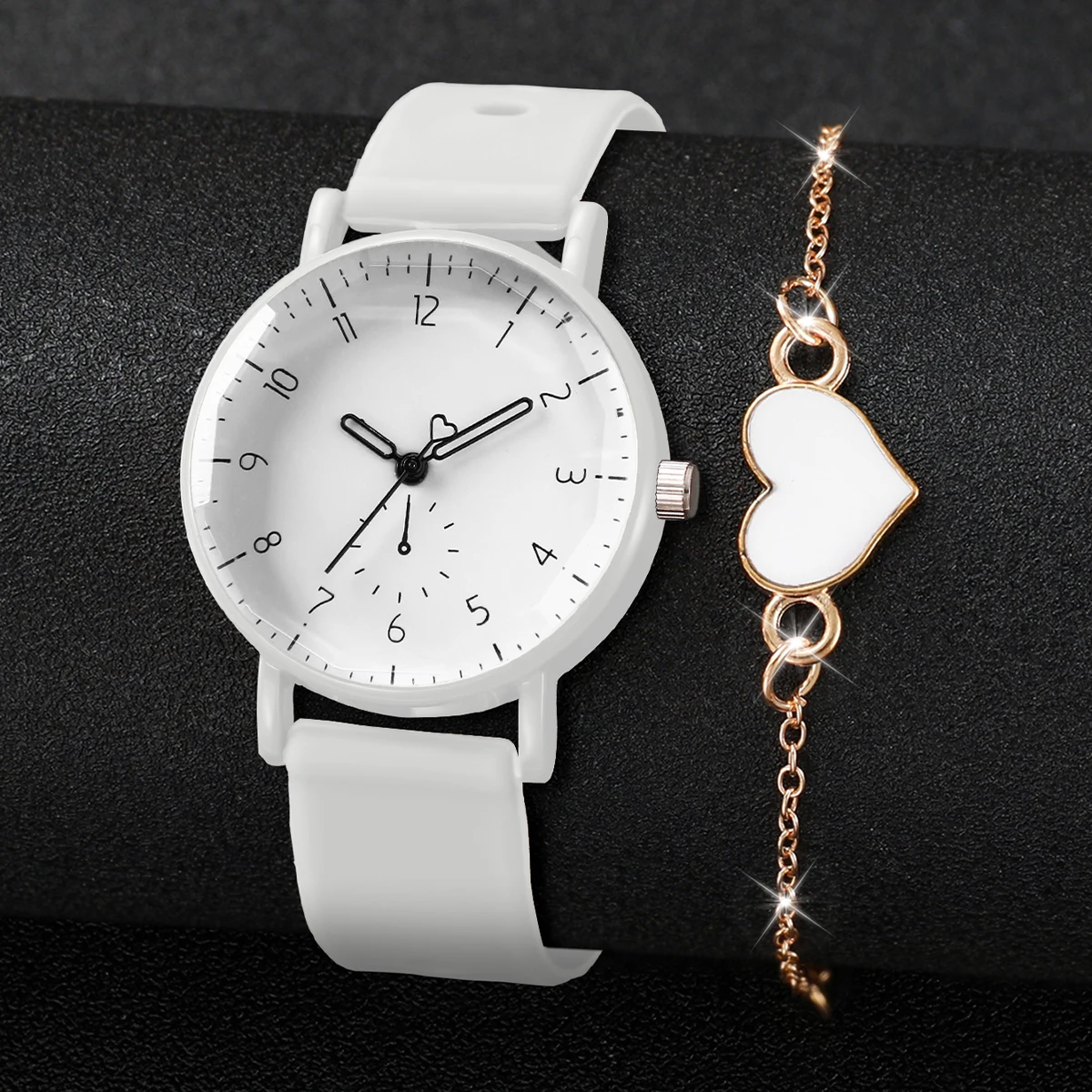 2PCS Simple Arabic Dial Women Quartz Watch Heart Bracelet Set Fashion Silicone Band Ladies Wristwatch Reloj Mujer (Without Box)
2PCS Simple Arabic Dial Women Quartz Watch Heart Bracelet Set Fashion Silicone Band Ladies Wristwatch Reloj Mujer (Without Box)