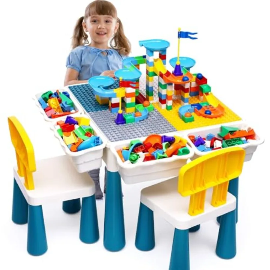 Activity Table for Indoor Play, Plastic, Blue and Yellow, Includes 152-Pcs Marble Run Set, Water and Sand Table Function, STEM
Activity Table for Indoor Play, Plastic, Blue and Yellow, Includes 152-Pcs Marble Run Set, Water and Sand Table Function, STEM