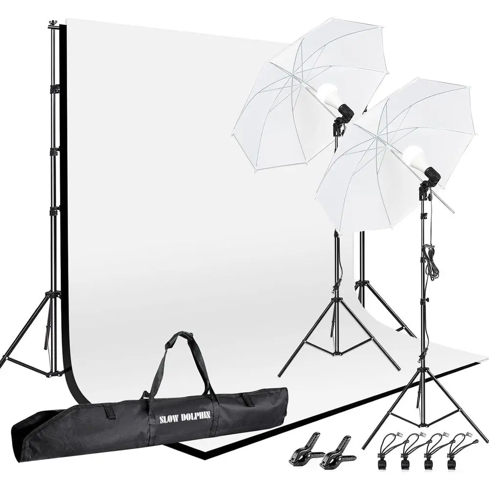 SLOW DOHIN 10 x 8.5 t Photography Photo Video Studio Background Stand Support Kit with Muslin Backdrop (White Black), 5500K 85W
SLOW DOHIN 10 x 8.5 t Photography Photo Video Studio Background Stand Support Kit with Muslin Backdrop (White Black), 5500K 85W