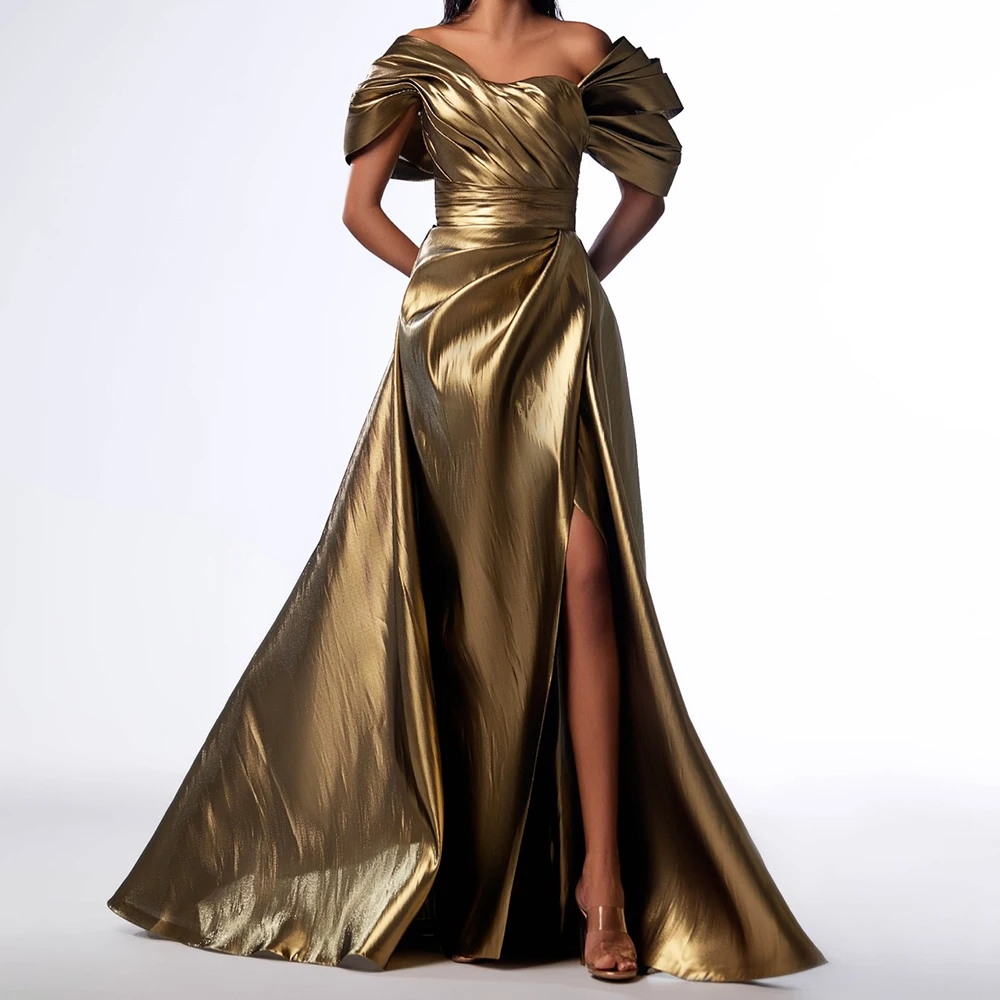 Customized Exquisite Pleat Boat Neck Floor Length Side Slit Evening Dress A-Line Satin Off The Shoulder Vestidos Para Mujer
Customized Exquisite Pleat Boat Neck Floor Length Side Slit Evening Dress A-Line Satin Off The Shoulder Vestidos Para Mujer