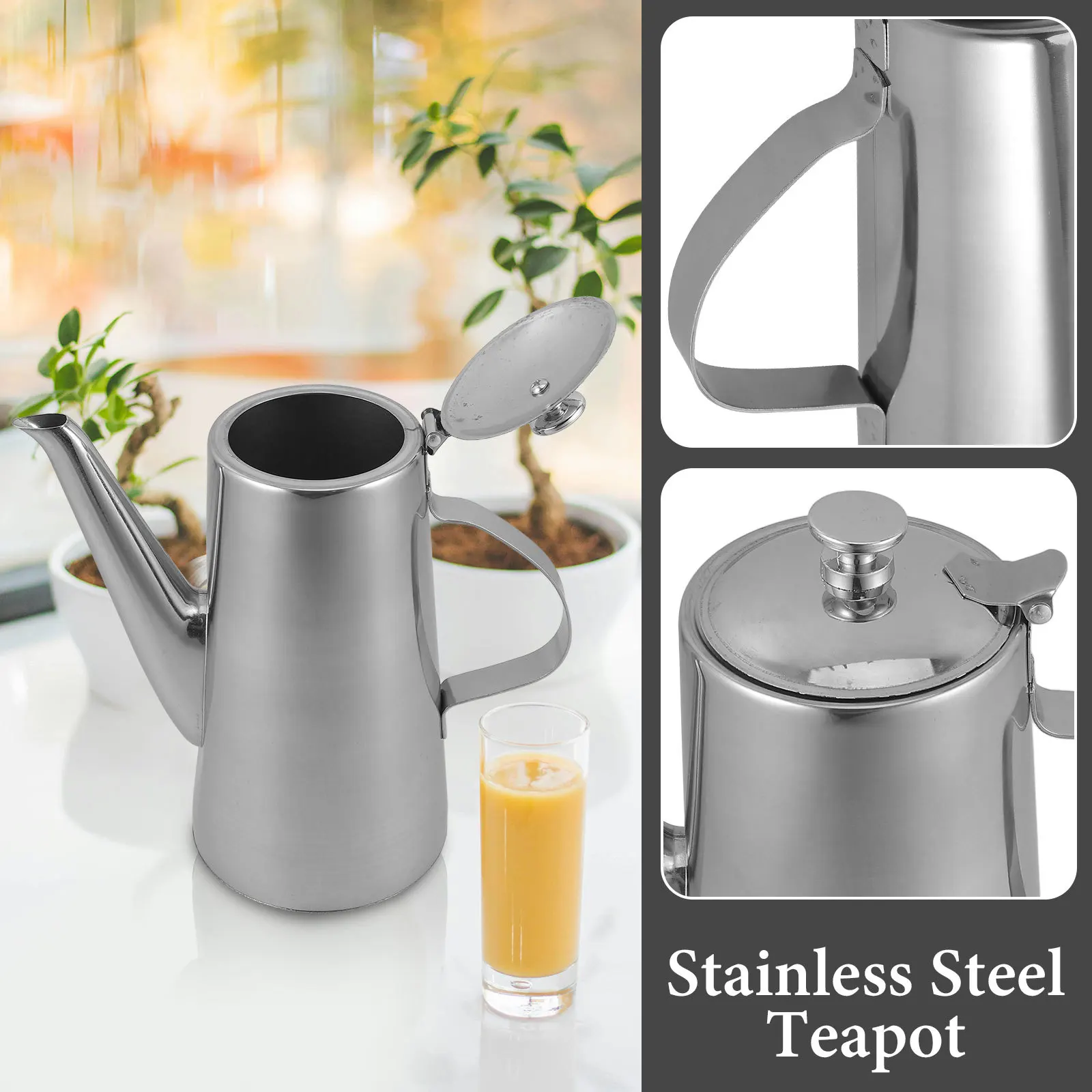 Stainless Steel Tea Pot Long Spout Break Resistant Cold Water Kettle Stylish Metal Teapot for Home Office Brewing 
Stainless Steel Tea Pot Long Spout Break Resistant Cold Water Kettle Stylish Metal Teapot for Home Office Brewing