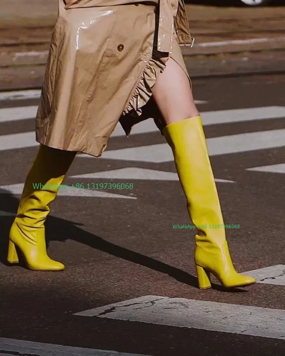 Lady Yellow PU Leather Knee Boots Chunky Heel Sexy Pointed Toe Causal Boots Fall Winter Boots Daily High Heels Boots Footwear 46
Lady Yellow PU Leather Knee Boots Chunky Heel Sexy Pointed Toe Causal Boots Fall Winter Boots Daily High Heels Boots Footwear 46