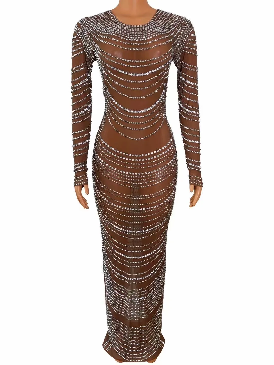 Women Sexy Long Sleeve Mesh Perspective Long Dress Elegant Evening Party Celebrate Birthday Club Rhinestone Performance Costume
Women Sexy Long Sleeve Mesh Perspective Long Dress Elegant Evening Party Celebrate Birthday Club Rhinestone Performance Costume
