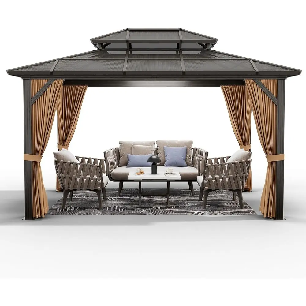 10x13t Hardtop Gazebo, Outdoor Polyte Double Roo , e Permanent Pavilion with Curtains and Netting or Garden, Patio, Lawns (Brown
10x13t Hardtop Gazebo, Outdoor Polyte Double Roo , e Permanent Pavilion with Curtains and Netting or Garden, Patio, Lawns (Brown
