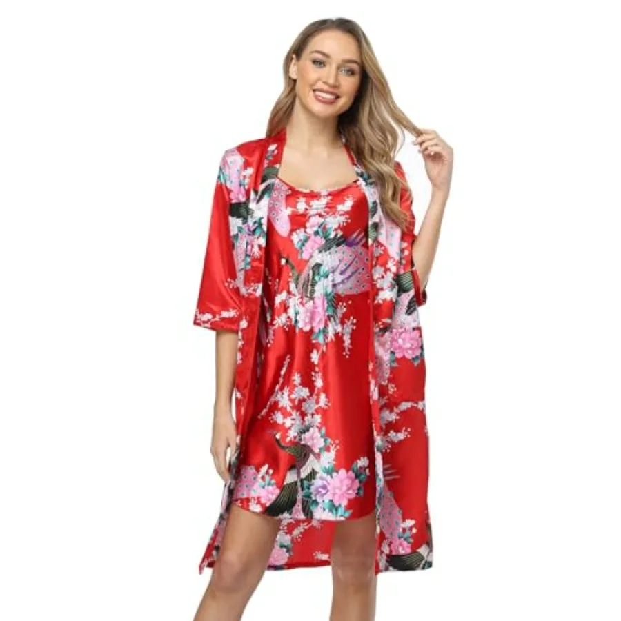 Women's Floral Satin Kimono Robe and Nightgown Set with Camisole 2 Pcs Sleepwear Peacock Bathrobe
Women's Floral Satin Kimono Robe and Nightgown Set with Camisole 2 Pcs Sleepwear Peacock Bathrobe