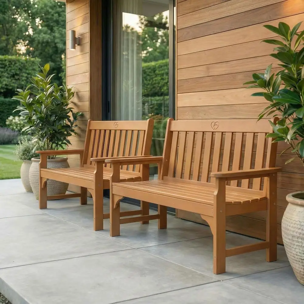 2-Person Outdoor Garden Bench, HDPE All-Weather Patio Bench with Backrest & Armrests, Heavy Duty Outdoor Seating or Porch, Backy
2-Person Outdoor Garden Bench, HDPE All-Weather Patio Bench with Backrest & Armrests, Heavy Duty Outdoor Seating or Porch, Backy