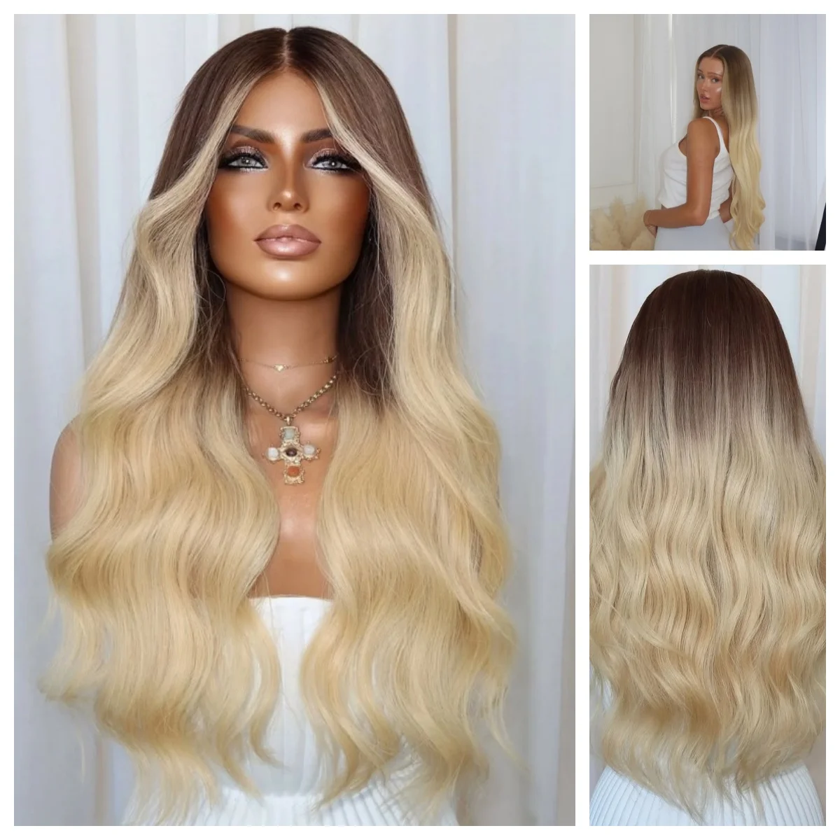 Lothoey 13x4 Free Part Ombre Golden Blonde Highlight Lace Front Wig with Roots Wig Blend Human Hair Soft Body Wave
Lothoey 13x4 Free Part Ombre Golden Blonde Highlight Lace Front Wig with Roots Wig Blend Human Hair Soft Body Wave