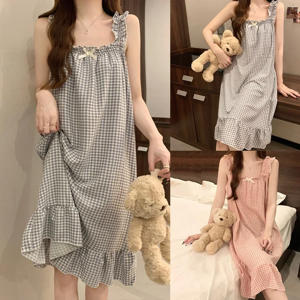 Women With Bra Pads Plaid Pajamas Ladies Suspenders Sweet Cute Home Clothes Nightdress Cute Nightgown
Women With Bra Pads Plaid Pajamas Ladies Suspenders Sweet Cute Home Clothes Nightdress Cute Nightgown