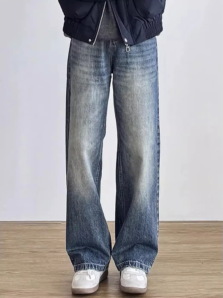 Retro Blue Men's Jeans High Street Style Loose Wide Leg Straight Workwear Trousers mid Waist Zipper Casual Denim Pants
Retro Blue Men's Jeans High Street Style Loose Wide Leg Straight Workwear Trousers mid Waist Zipper Casual Denim Pants