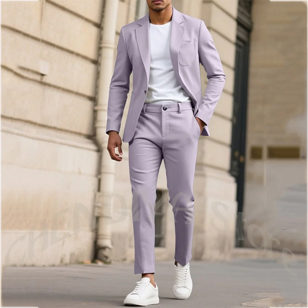 Lavender Men's Two Piece Suit Single Breasted Notch Lapel Blazer Ankle Slim Pants Wedding Business Streetwear Gentleman Outfit
Lavender Men's Two Piece Suit Single Breasted Notch Lapel Blazer Ankle Slim Pants Wedding Business Streetwear Gentleman Outfit