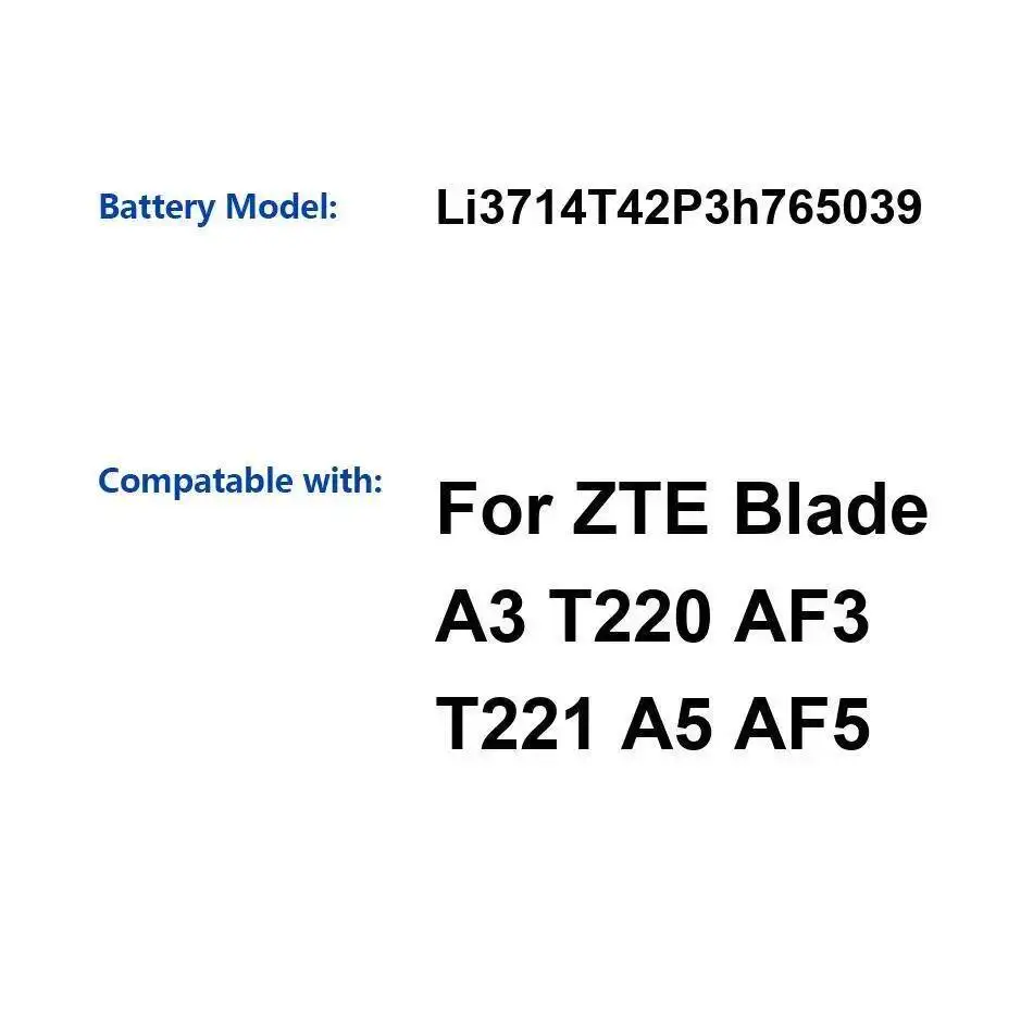 Аккумулятор мобильного телефона Li3714t42p3h765039 1400 мАч для Zte Blade A3 T220 AF3 T221 A5 AF5
Аккумулятор мобильного телефона Li3714t42p3h765039 1400 мАч для Zte Blade A3 T220 AF3 T221 A5 AF5