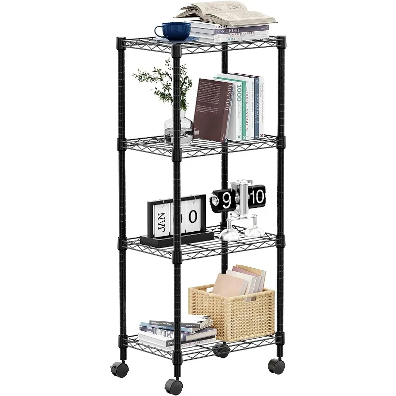 4-Shelf Adjustable Heavy Duty Steel Wire Rack, Adjustable Storage Shelving Unit with Wheel for Kitchen, Garage, Laundry
4-Shelf Adjustable Heavy Duty Steel Wire Rack, Adjustable Storage Shelving Unit with Wheel for Kitchen, Garage, Laundry