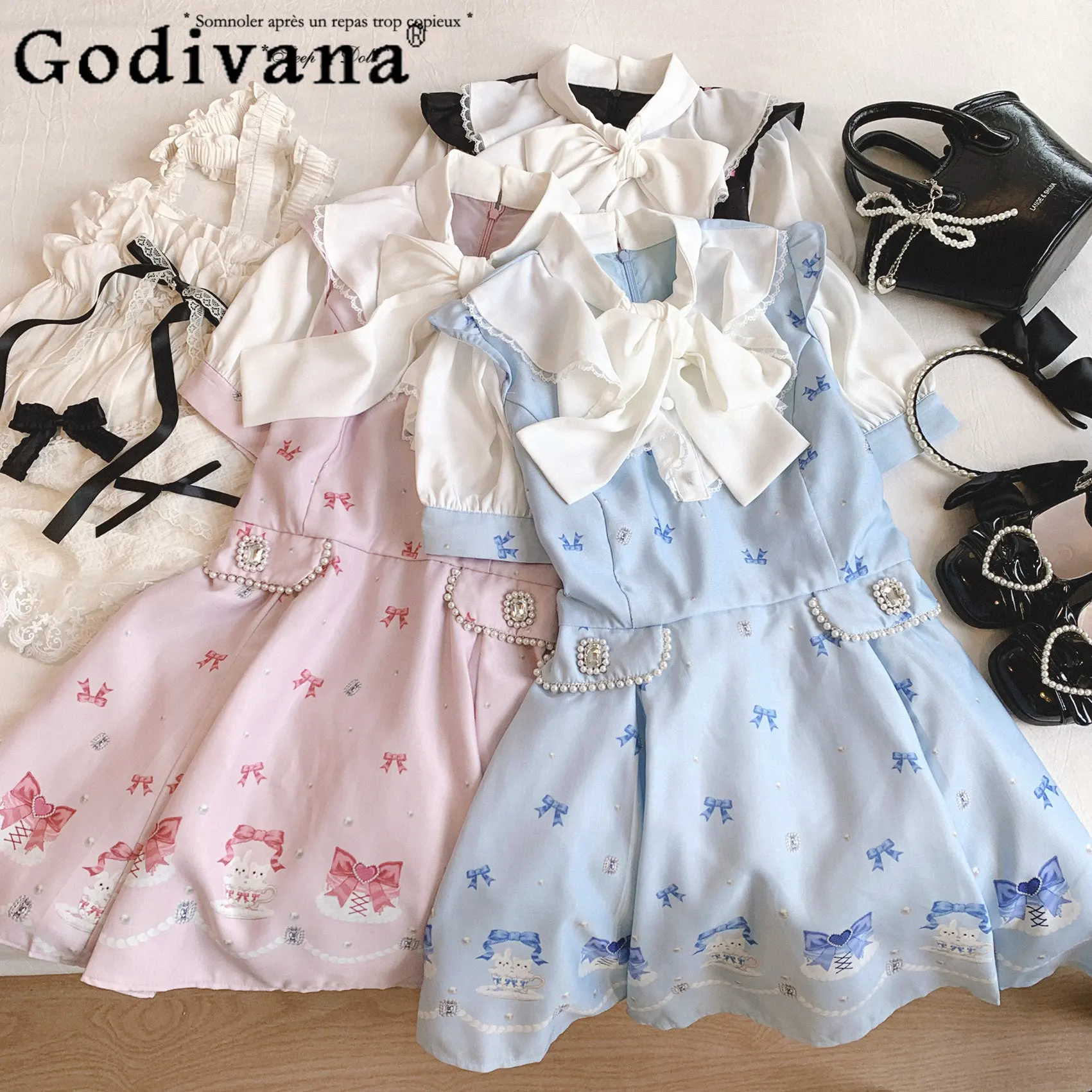 Original Japanese Mine Lolita Dress Set Summer New Cute Girl's Kawaii Bow Printing Short-sleeved Dress Shorts 2-piece Set Women
Original Japanese Mine Lolita Dress Set Summer New Cute Girl's Kawaii Bow Printing Short-sleeved Dress Shorts 2-piece Set Women