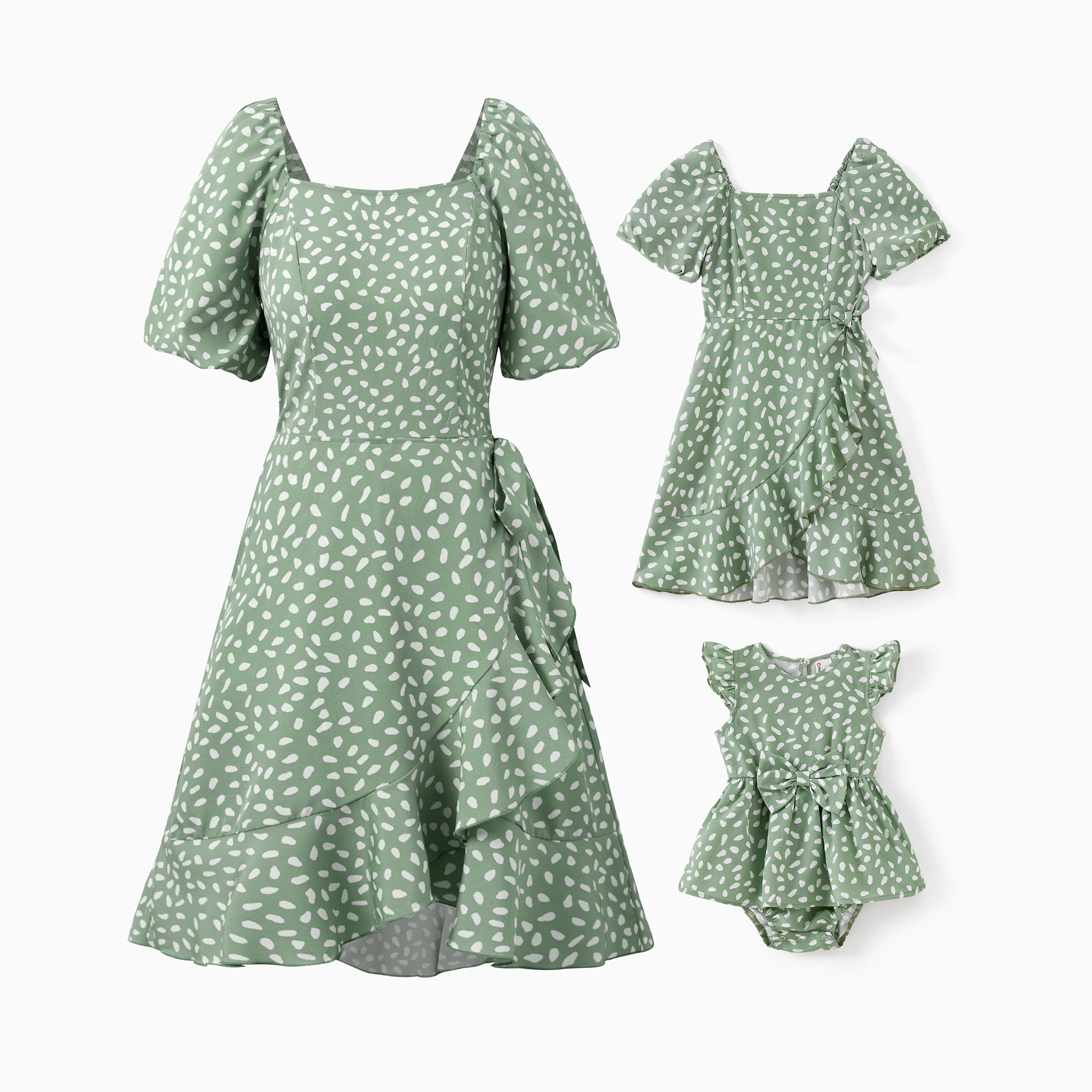 PatPat Mommy and Me Green Polka Dot Dresses Puff Sleeve Wrap Dress for Mom, Girl, and Baby, Ruffle Hem Family Matching Outfit
PatPat Mommy and Me Green Polka Dot Dresses Puff Sleeve Wrap Dress for Mom, Girl, and Baby, Ruffle Hem Family Matching Outfit