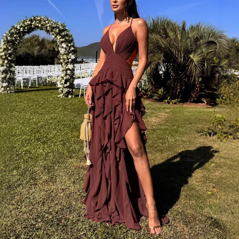 Элегантное бальное платье с рюшами и разрезом, платье макси с открытой спиной и полым дизайном, сексуальное тонкое длинное летнее платье, выпрямленное с открытыми плечами
Элегантное бальное платье с рюшами и разрезом, платье макси с открытой спиной и полым дизайном, сексуальное тонкое длинное летнее платье, выпрямленное с открытыми плечами