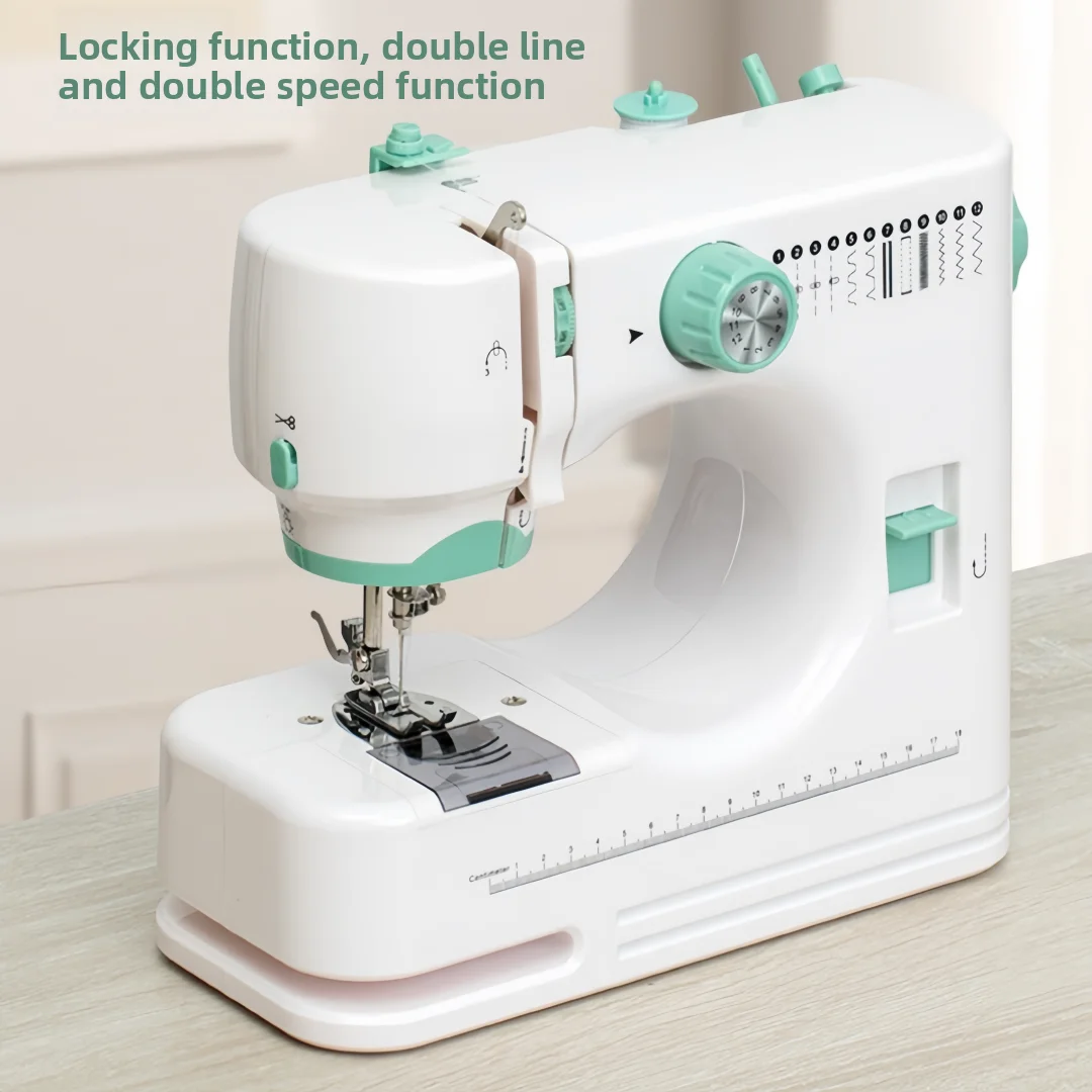 Portable mini home electric sewing machine, flatbed tailor machine, double needle double line, with foot pedal control
Portable mini home electric sewing machine, flatbed tailor machine, double needle double line, with foot pedal control