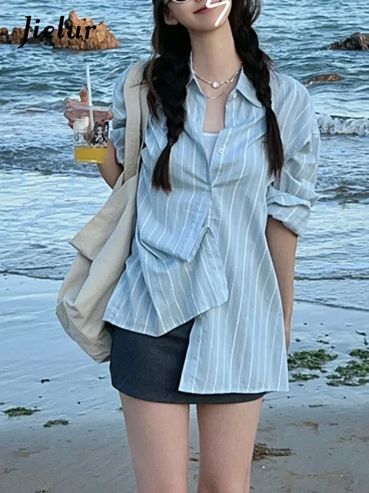 Summer New Slim Loose Women Shirt Simple Basic Fashion Casual Woman Shirt French Blue Street Long -Sleeved Top Female Chicly
Summer New Slim Loose Women Shirt Simple Basic Fashion Casual Woman Shirt French Blue Street Long -Sleeved Top Female Chicly