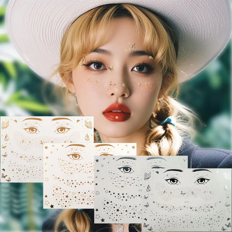 1 лист, водостойкая поддельная татуировка с веснушками, наклейка для макияжа лица, металлик, золотые, серебряные звезды, бабочки, веснушки, временная татуировка
1 лист, водостойкая поддельная татуировка с веснушками, наклейка для макияжа лица, металлик, золотые, серебряные звезды, бабочки, веснушки, временная татуировка