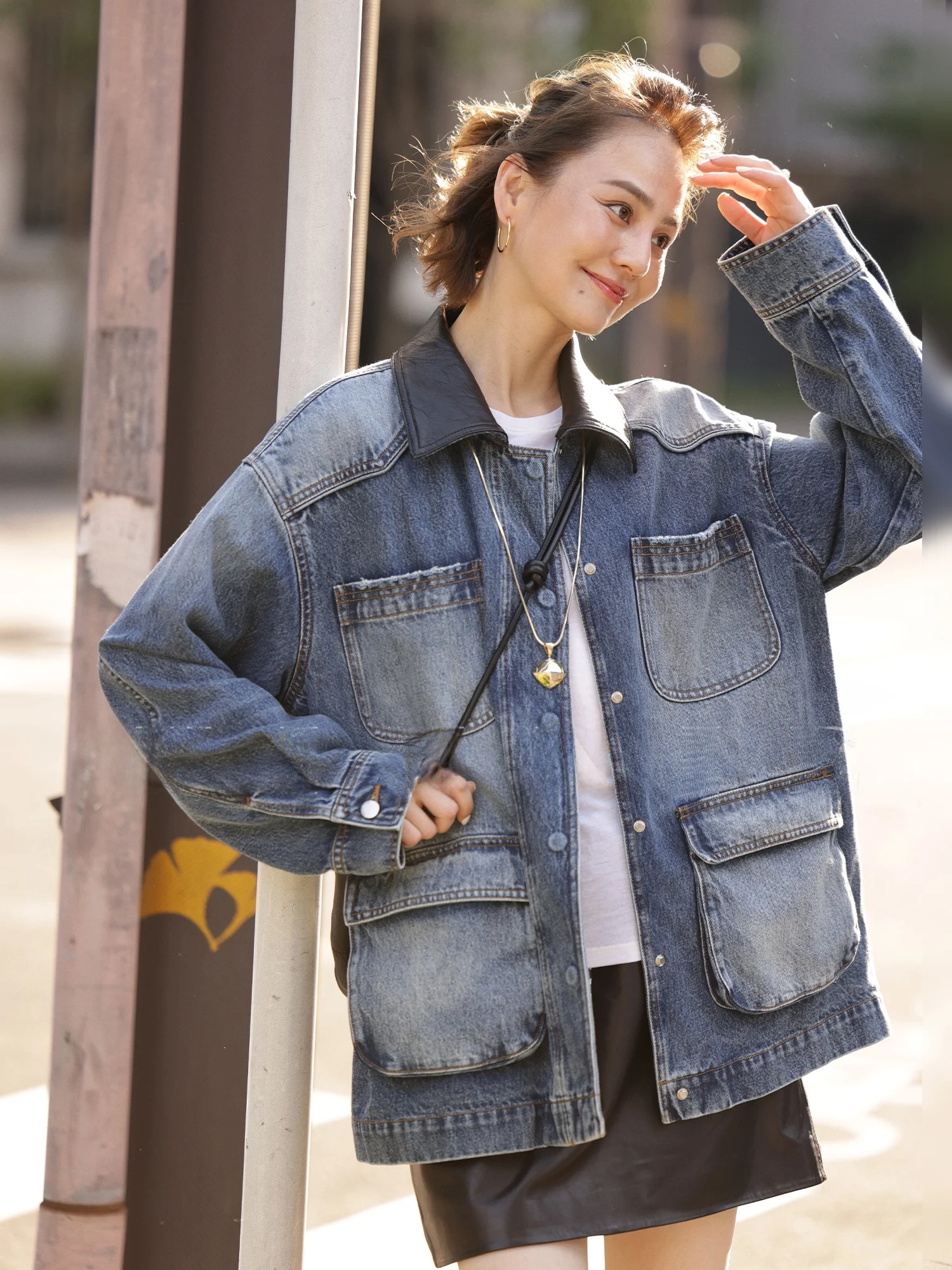 WinnieTang Traditional Indigo Dye Denim Jaet Loose Fit Contrast Color Collar Long Sve Women's Vintage Sle Outerwear
WinnieTang Traditional Indigo Dye Denim Jaet Loose Fit Contrast Color Collar Long Sve Women's Vintage Sle Outerwear