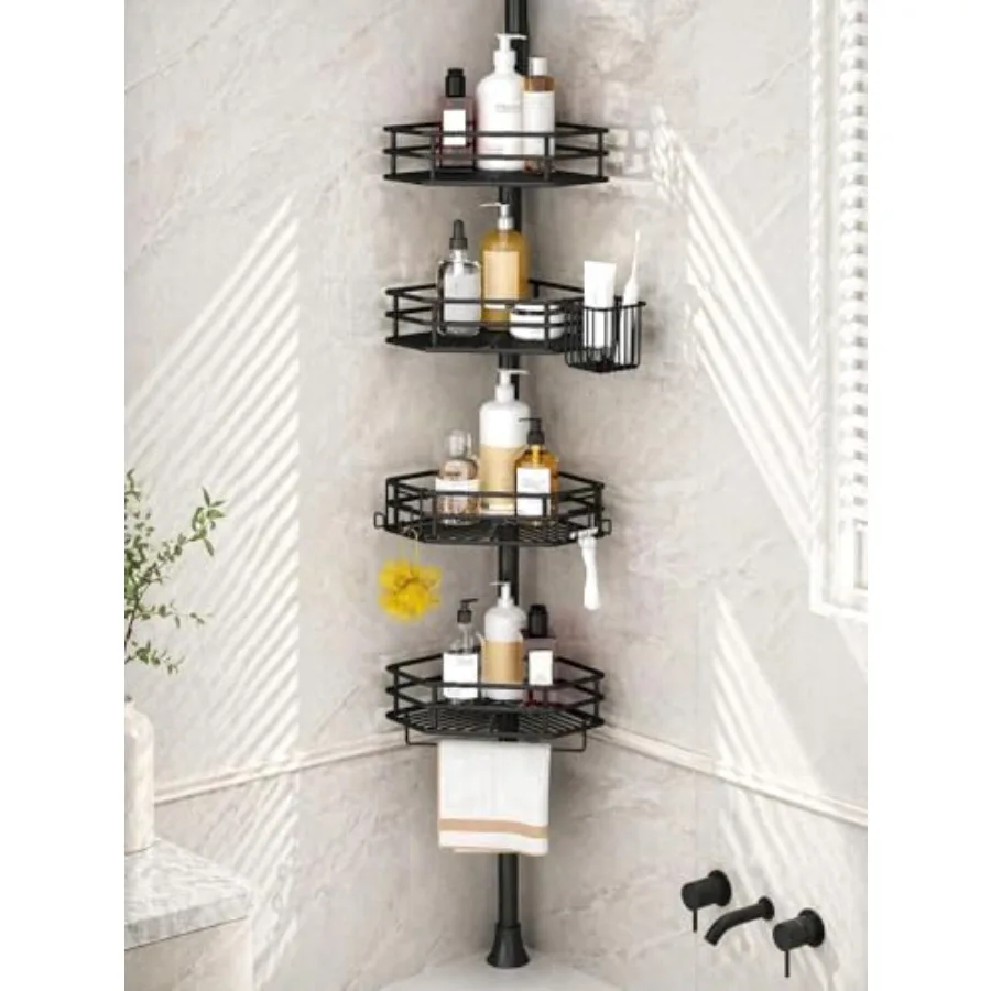 Corner Shower Caddy for bathtub shampoo storage rust-free stainless steel black 4-tier adjustable shelf drill-free tension pole
Corner Shower Caddy for bathtub shampoo storage rust-free stainless steel black 4-tier adjustable shelf drill-free tension pole