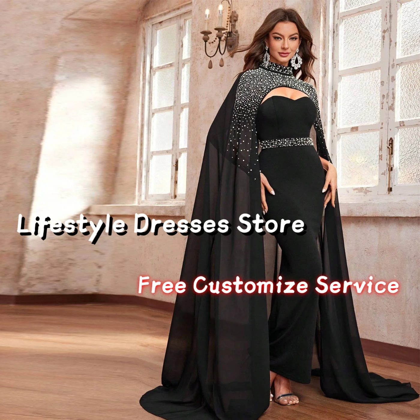 Black Mermaid Elegant Luxury Evening Dresses 2024 With High Neck Beaded Cloak Wedding Party Gownفساتين للمناسبات الرسمي
Black Mermaid Elegant Luxury Evening Dresses 2024 With High Neck Beaded Cloak Wedding Party Gownفساتين للمناسبات الرسمي