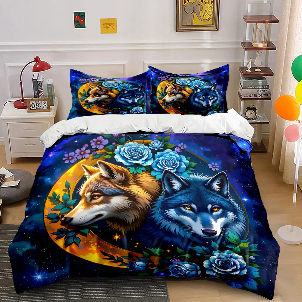 Wolves with flowers and starry sky Print Soft Comfortable Duvet Cover Bedding Set Included 1*Duvet Cover 2*Pillowcases
Wolves with flowers and starry sky Print Soft Comfortable Duvet Cover Bedding Set Included 1*Duvet Cover 2*Pillowcases