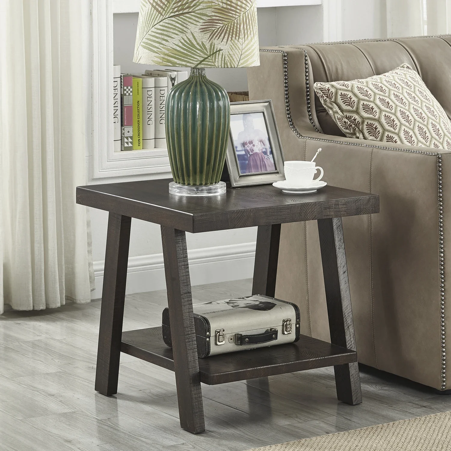 Contemporary Athens Weathered Espresso Wood End Table with Stylish Shelves for Modern Living Room Decor and Organization
Contemporary Athens Weathered Espresso Wood End Table with Stylish Shelves for Modern Living Room Decor and Organization