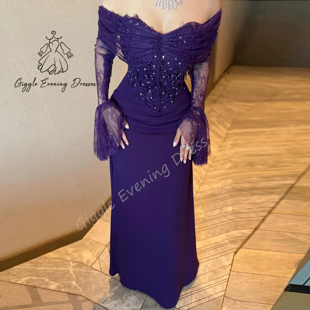 Giggle Women's Off-The-Shoulder Lace Evening Party Dress Long Sleeves A-Line Saudi Style Beaded Sweep Train Crepe Gown for 2026
Giggle Women's Off-The-Shoulder Lace Evening Party Dress Long Sleeves A-Line Saudi Style Beaded Sweep Train Crepe Gown for 2026