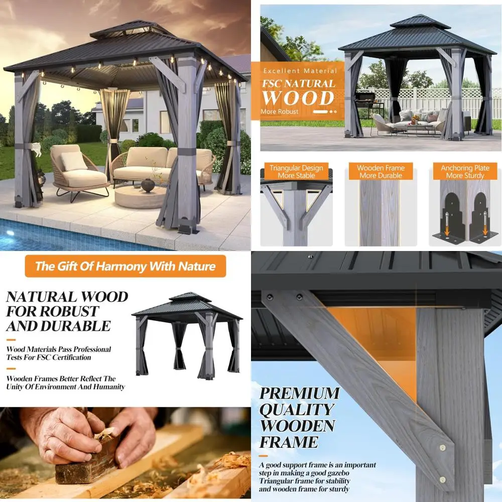 8.5' x 8.5' outdoor wood gazebo - permanent wooden hardtop gazebo pavilion with double curtains, galvanized steel roof cedar woo
8.5' x 8.5' outdoor wood gazebo - permanent wooden hardtop gazebo pavilion with double curtains, galvanized steel roof cedar woo