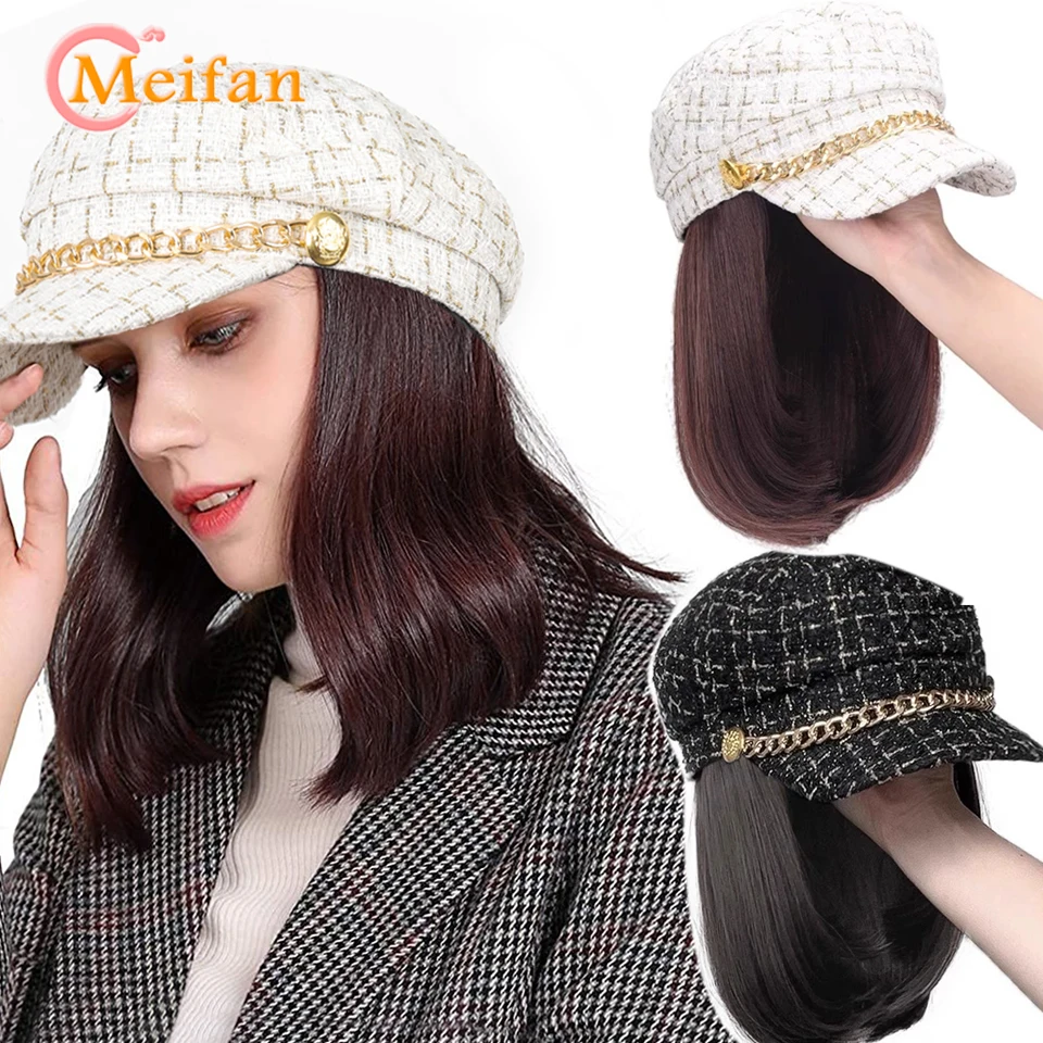 Flat Top Newsboy Cap Hat Wig Synthetic Black Brown Straight Wig British Retro Style Retro Military Cap Natural Hat Wig for Girl
Flat Top Newsboy Cap Hat Wig Synthetic Black Brown Straight Wig British Retro Style Retro Military Cap Natural Hat Wig for Girl