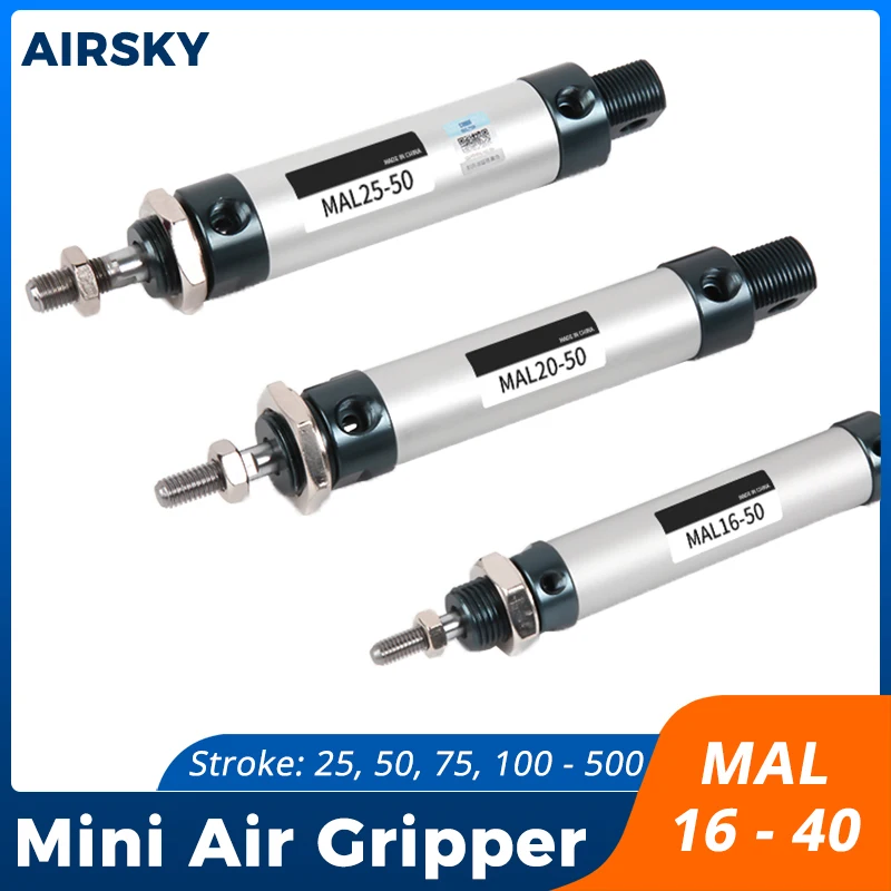 MAL Series Mini Pneumatic Cylinder Bore 16/20/25/32/40mm Stroke 25/50/75/100/200/300mm Single Rod Double Acting Air Cylinder
MAL Series Mini Pneumatic Cylinder Bore 16/20/25/32/40mm Stroke 25/50/75/100/200/300mm Single Rod Double Acting Air Cylinder