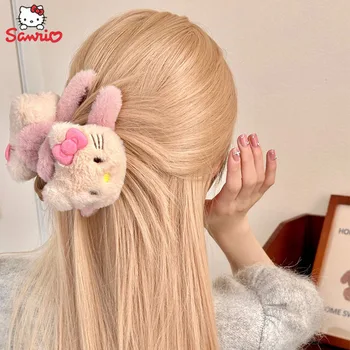 헬로 키티 산리오 머리핀, 귀여운 상어 클립, 만화 애니메이션, 카와이 핑크 헤어 그랩, 활 매듭 장식, 학생 생일 소녀 선물