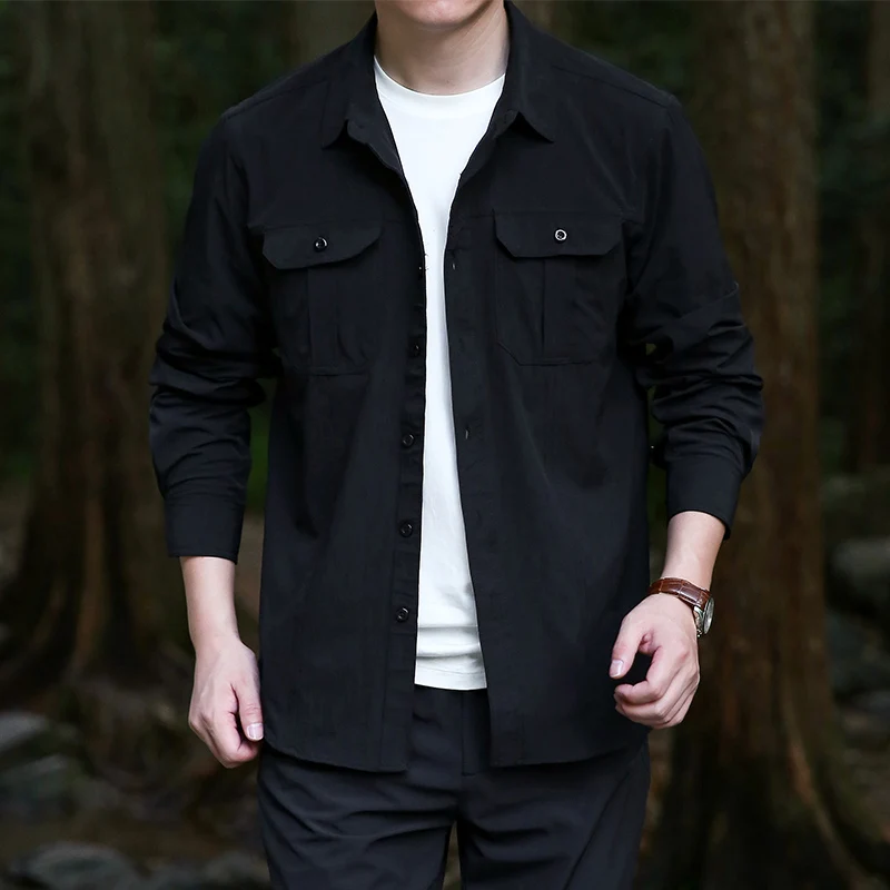 Mens 100% Cotton Jacket Shirt Safari Style Multi-pocket Lapel Top Spring Autumn Long Sleeve Youth Loose Solid Button Down Shirts
Mens 100% Cotton Jacket Shirt Safari Style Multi-pocket Lapel Top Spring Autumn Long Sleeve Youth Loose Solid Button Down Shirts