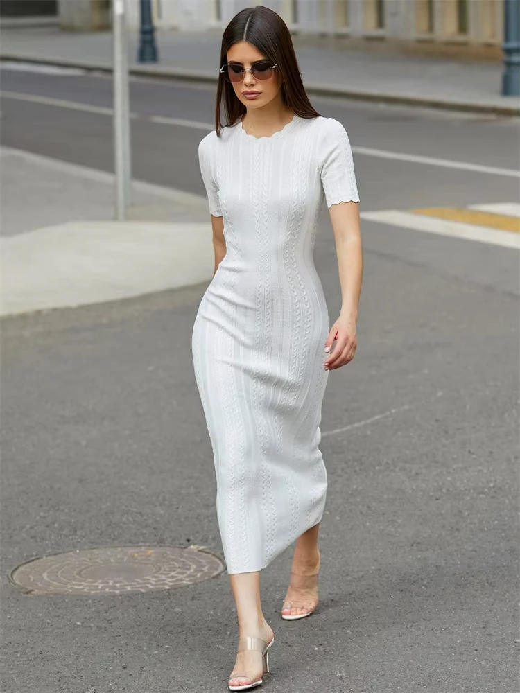 White Knit Maxi Dress For Women Ribbed Short Sleeve Casual High Waist Patchwork Elegant Party Dress Ladies Knitwear Dress
White Knit Maxi Dress For Women Ribbed Short Sleeve Casual High Waist Patchwork Elegant Party Dress Ladies Knitwear Dress