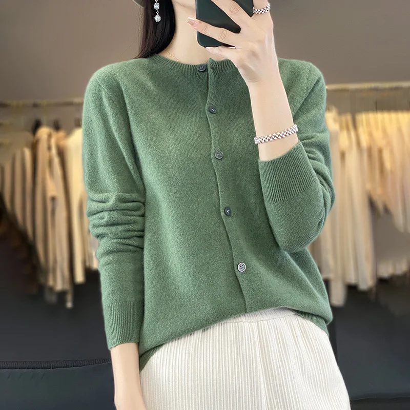 Spring And Autumn New Fashion 100% Pure Wool Knitted Cardigan Crewneck Long Sleeve Women's Clothing Korean Popular Button Top014
Spring And Autumn New Fashion 100% Pure Wool Knitted Cardigan Crewneck Long Sleeve Women's Clothing Korean Popular Button Top014