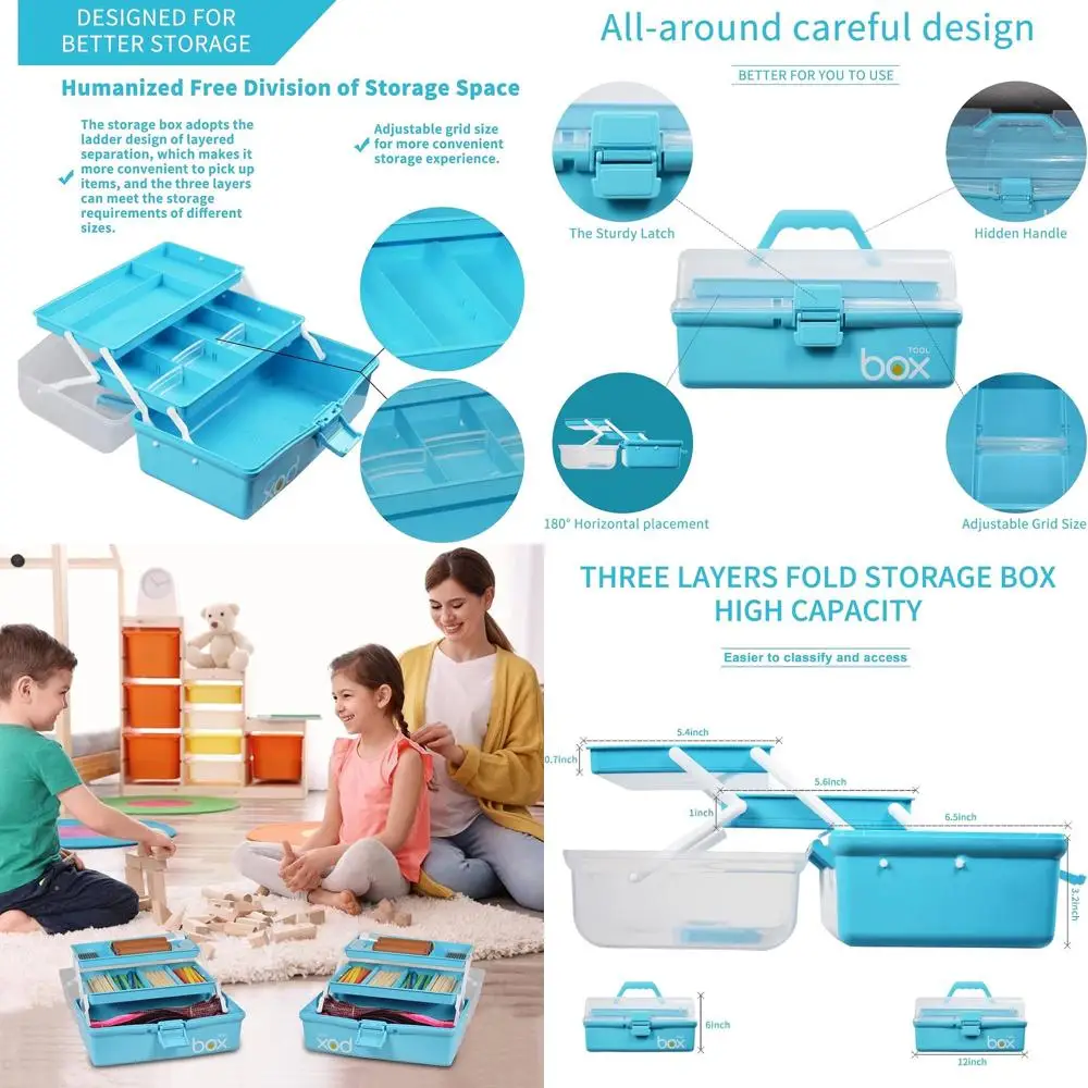 Portable 3-Layer Plastic Organizer Box with Handle and Adjustable Compartments for Various Uses - Blue
Portable 3-Layer Plastic Organizer Box with Handle and Adjustable Compartments for Various Uses - Blue