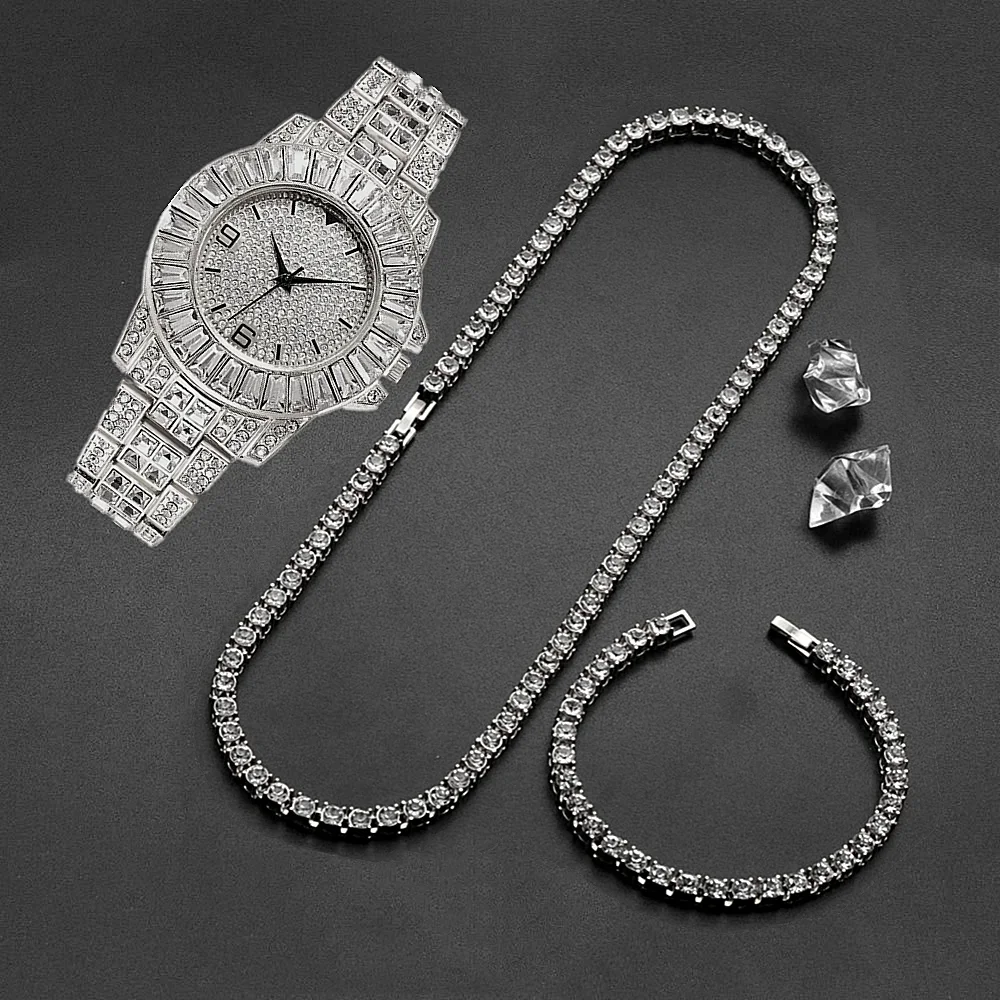 5MM Iced Out Tennis Chain Bracelet Necklace Watch Men Fashion Male Hip Hop Jewelry Clock Set Women Choker Wristwatch Relogio
5MM Iced Out Tennis Chain Bracelet Necklace Watch Men Fashion Male Hip Hop Jewelry Clock Set Women Choker Wristwatch Relogio