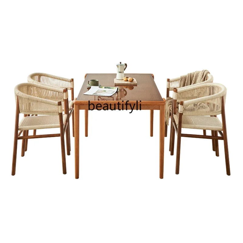 A15 Household Solid Wood Modern Minimalist Glass Surface Dining Dining Tables and Chairs Set Creative Hemp Rope Woven Dining Cha
A15 Household Solid Wood Modern Minimalist Glass Surface Dining Dining Tables and Chairs Set Creative Hemp Rope Woven Dining Cha
