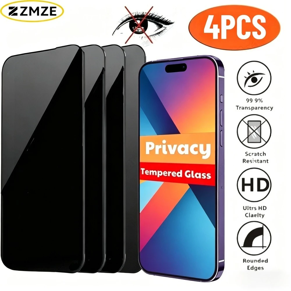 4Pcs Anti Spy Tempered Glass Film for iPhone 17/16/15/Pro Max Air/17e/16e Screen Protector for iPhone 14/13/12/11/Pro 15/14 Plus
4Pcs Anti Spy Tempered Glass Film for iPhone 17/16/15/Pro Max Air/17e/16e Screen Protector for iPhone 14/13/12/11/Pro 15/14 Plus