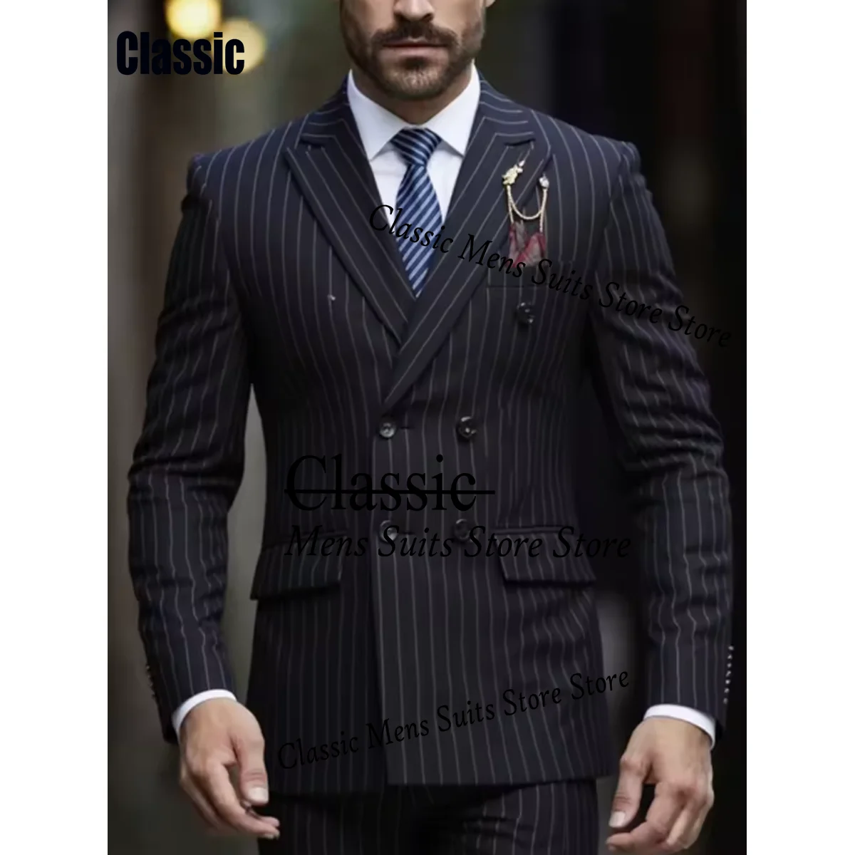 High Quality European and American Men's Clothing Customized Elegant Suits With Stripes Trousers for Business Dinners Weddings
High Quality European and American Men's Clothing Customized Elegant Suits With Stripes Trousers for Business Dinners Weddings