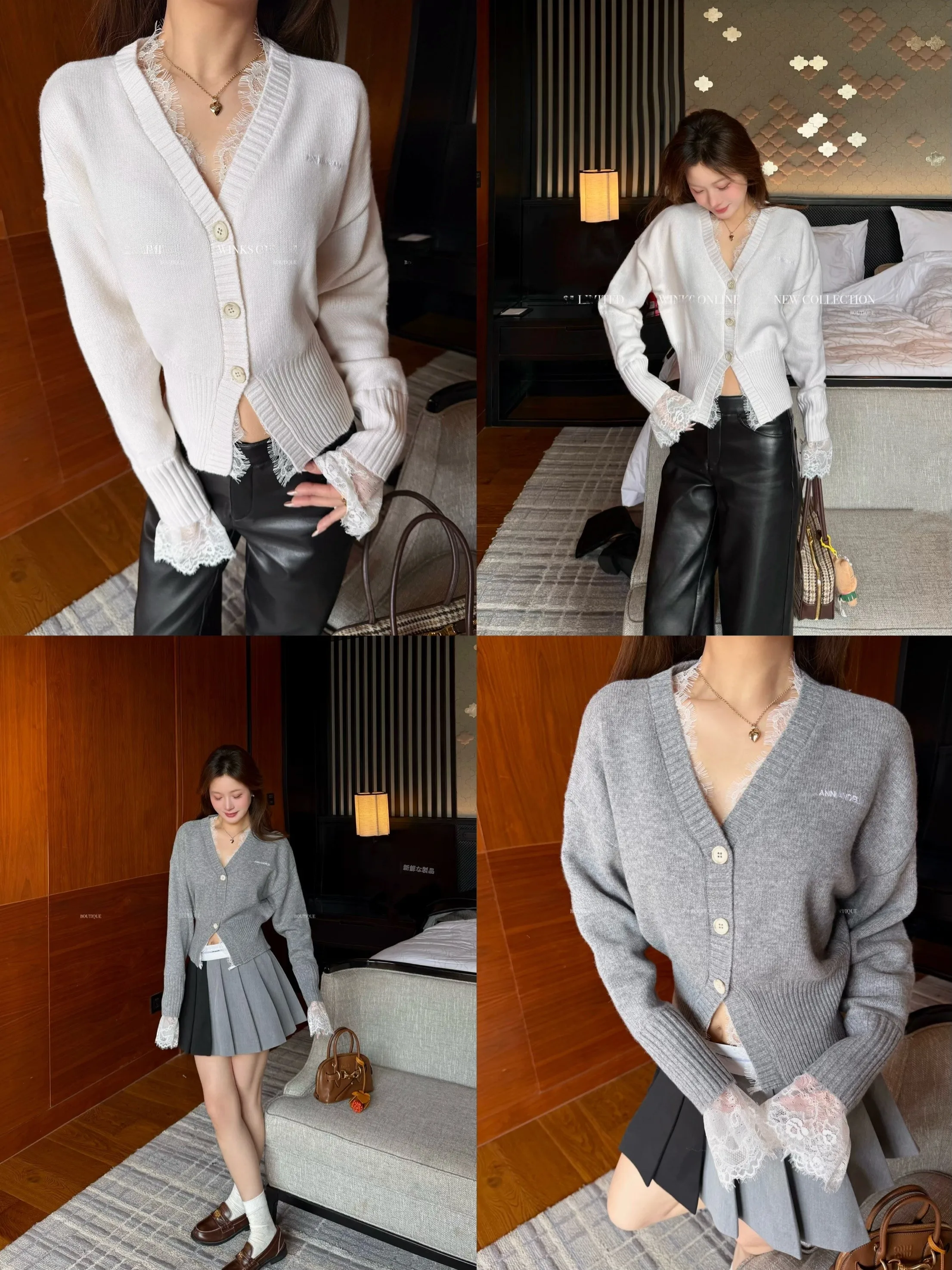 Women's Knitted Woolen Cardigan V-Neck Lace Splicing Slimming Waist Casual Style Long Sleeve Short Length Button up Coat
Women's Knitted Woolen Cardigan V-Neck Lace Splicing Slimming Waist Casual Style Long Sleeve Short Length Button up Coat
