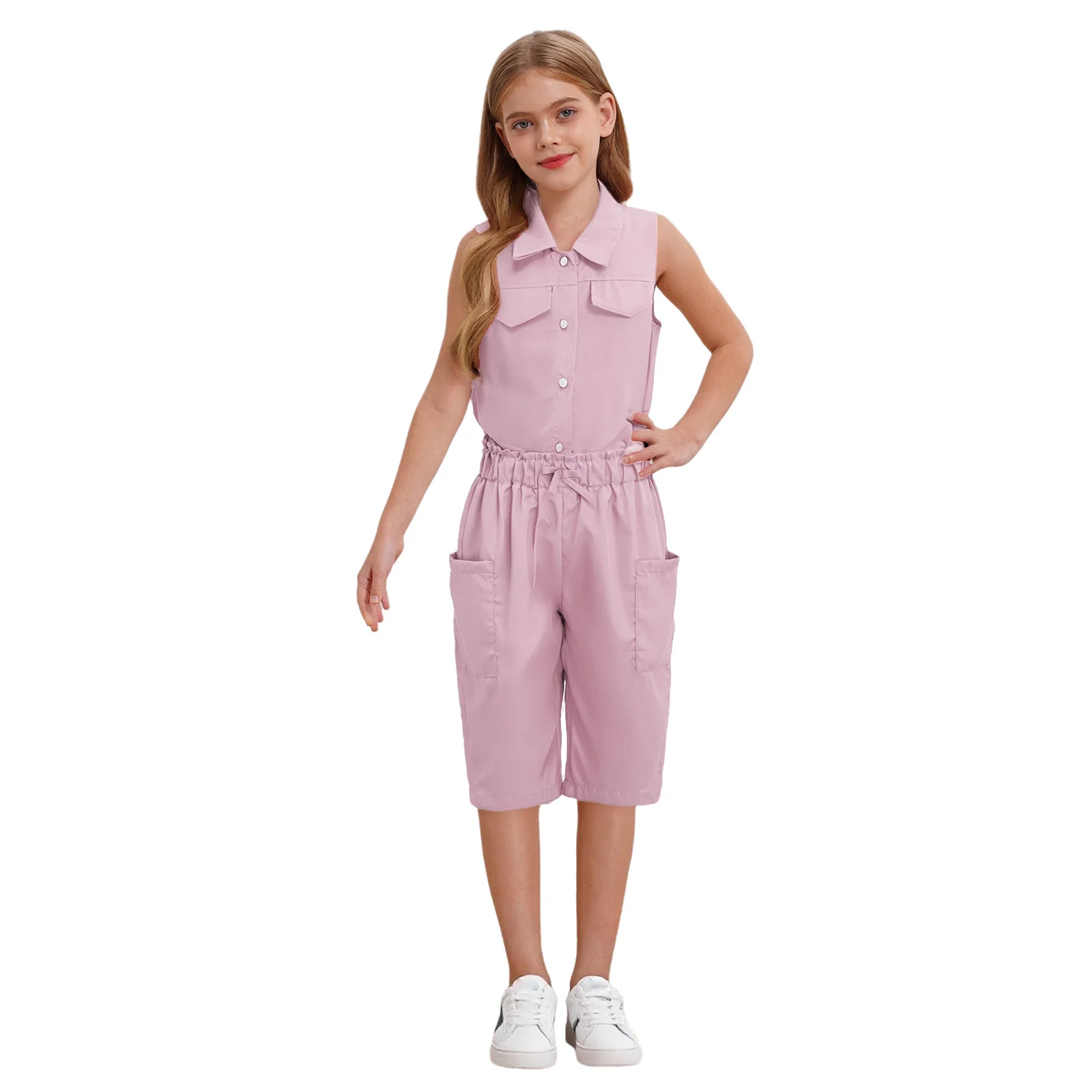 Kids Girls 2-Piece Casual Outfit Sleeveless Turn-Down Collar Button Top Bowknot Elastic Waist Pockets Shorts Cropped Pants
Kids Girls 2-Piece Casual Outfit Sleeveless Turn-Down Collar Button Top Bowknot Elastic Waist Pockets Shorts Cropped Pants