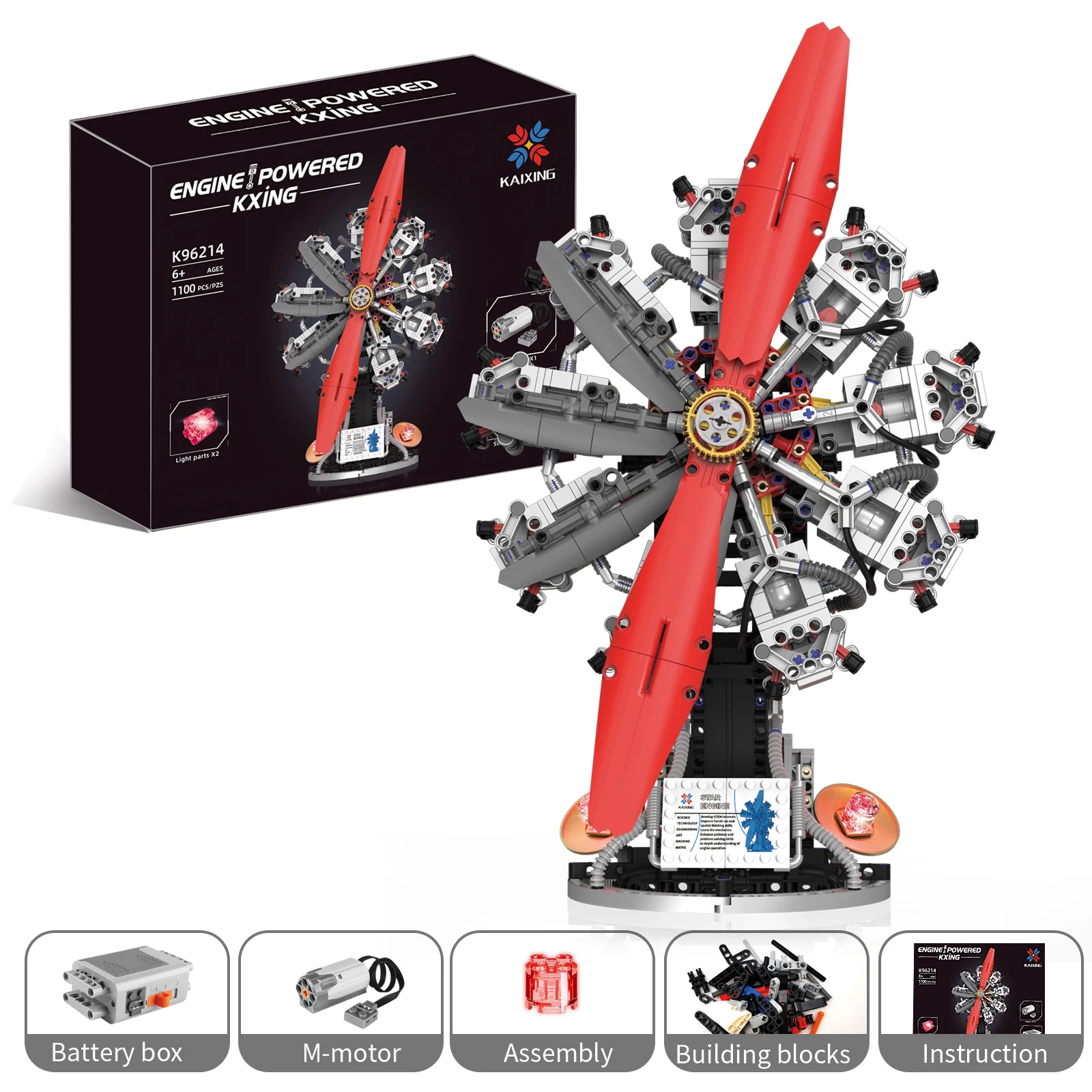 360 Degree Rotating 9-Cylinder Star Shaped Engine Model MOC 1100PCS LED Building Block Set Children's Educational Puzzle Toy
360 Degree Rotating 9-Cylinder Star Shaped Engine Model MOC 1100PCS LED Building Block Set Children's Educational Puzzle Toy