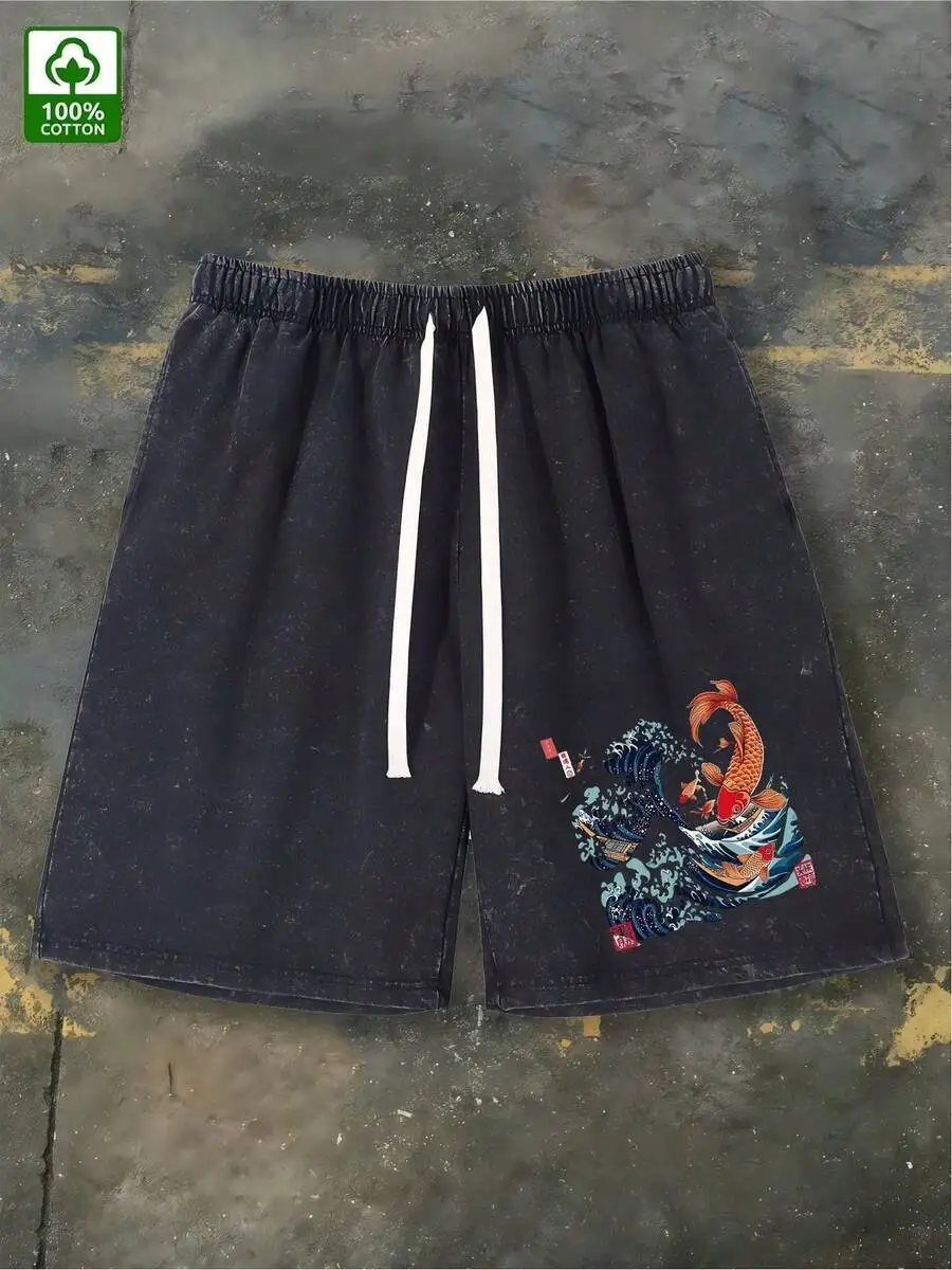 100% Cotton Mens Washed Loose Shorts With Koi Fish Embroidery Drawstring Waist Casual Summer Outdoor
100% Cotton Mens Washed Loose Shorts With Koi Fish Embroidery Drawstring Waist Casual Summer Outdoor