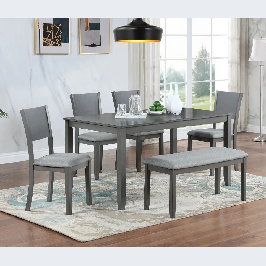 6 Piece Kitchen Dining Set Rectangular Wooden Dining Table with 4 Upholstered Chairs and a Bench Dining Table Set for 6 People
6 Piece Kitchen Dining Set Rectangular Wooden Dining Table with 4 Upholstered Chairs and a Bench Dining Table Set for 6 People